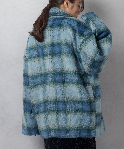 【美品】23区　チェック柄　シャギー　チェスターコート　アルパカ混　L セール】【Lull / ルル】チェック柄シャギーコート（チェスター