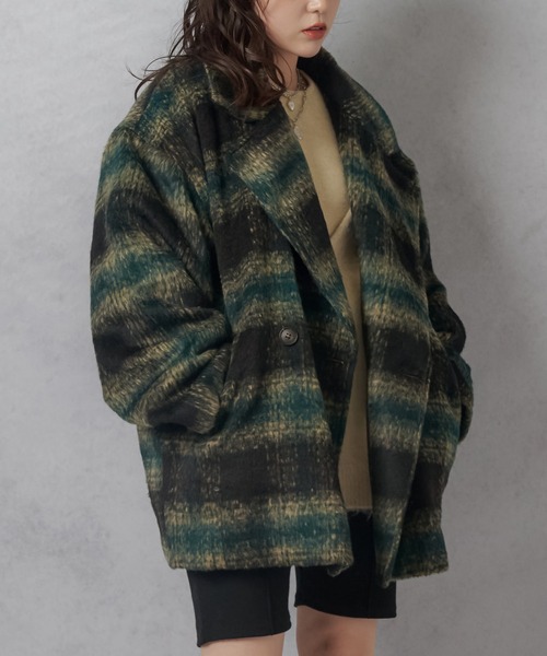 Lull（ルル）の「【Lull / ルル】チェック柄シャギーコート（チェスターコート・レディース・ブラウン/ブルー/ブラック・ONESIZE）」の18枚目の写真