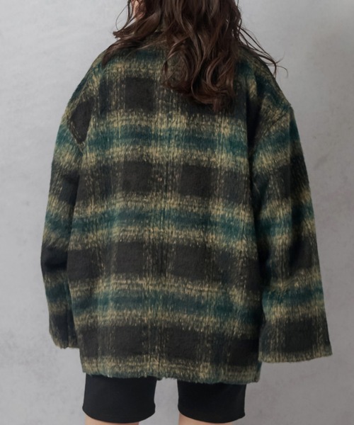 Lull（ルル）の「【Lull / ルル】チェック柄シャギーコート（チェスターコート・レディース・ブラウン/ブルー/ブラック・ONESIZE）」の17枚目の写真