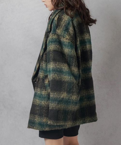 Lull（ルル）の「【Lull / ルル】チェック柄シャギーコート（チェスターコート・レディース・ブラウン/ブルー/ブラック・ONESIZE）」の16枚目の写真