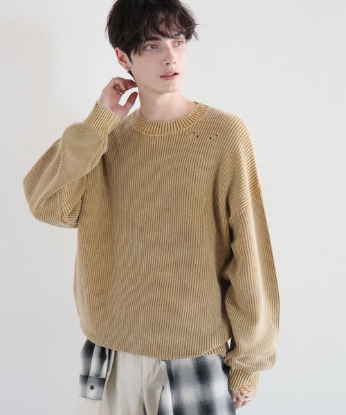 RAGEBLUE（レイジブルー）の「ピグメントダメージ/アゼ編みクルー