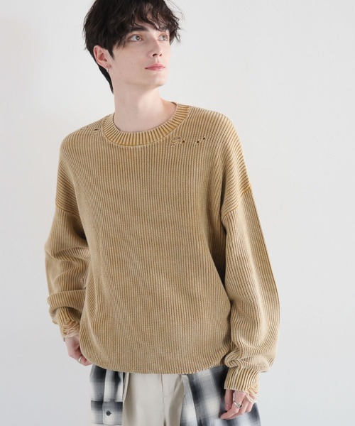 RAGEBLUE（レイジブルー）の「ピグメントダメージ/アゼ編みクルーネックニット（ニット/セーター・メンズ・ライトブルー/ネイビー/グレー/イエロー・MEDIUM/LARGE）」の21枚目の写真