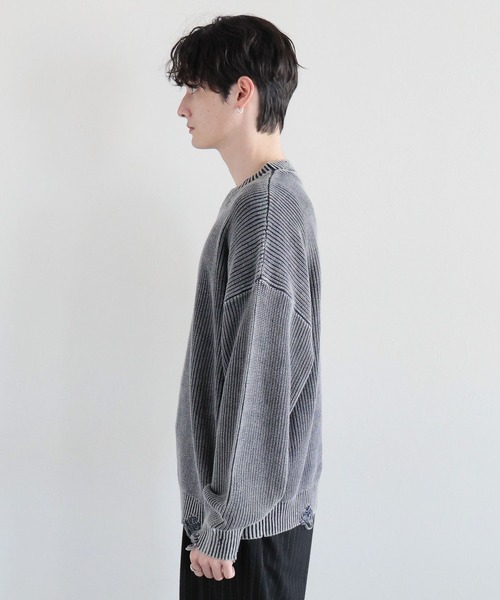 RAGEBLUE（レイジブルー）の「ピグメントダメージ/アゼ編みクルーネックニット（ニット/セーター・メンズ・ライトブルー/ネイビー/グレー/イエロー・MEDIUM/LARGE）」の14枚目の写真