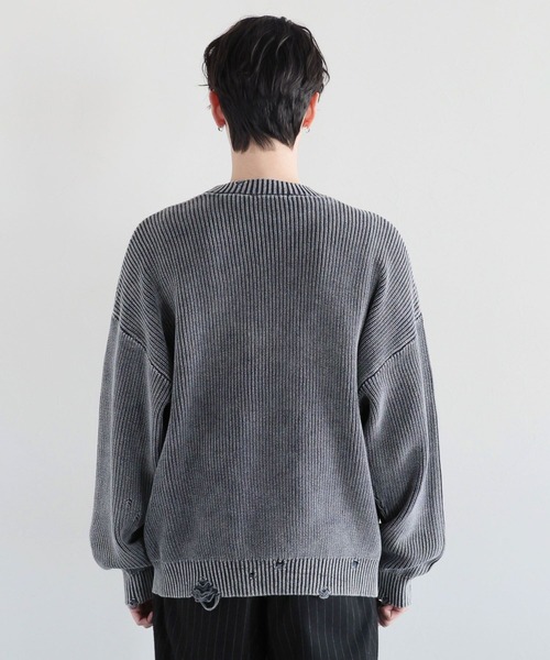 RAGEBLUE（レイジブルー）の「ピグメントダメージ/アゼ編みクルーネックニット（ニット/セーター・メンズ・ライトブルー/ネイビー/グレー/イエロー・MEDIUM/LARGE）」の13枚目の写真