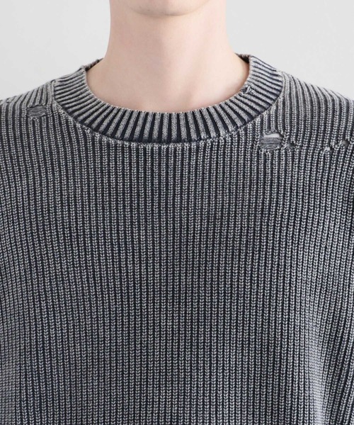 RAGEBLUE（レイジブルー）の「ピグメントダメージ/アゼ編みクルーネックニット（ニット/セーター・メンズ・ライトブルー/ネイビー/グレー/イエロー・MEDIUM/LARGE）」の11枚目の写真