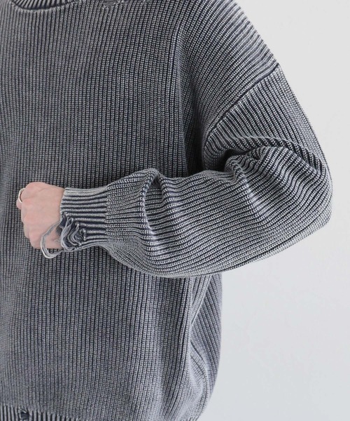 RAGEBLUE（レイジブルー）の「ピグメントダメージ/アゼ編みクルーネックニット（ニット/セーター・メンズ・ライトブルー/ネイビー/グレー/イエロー・MEDIUM/LARGE）」の10枚目の写真