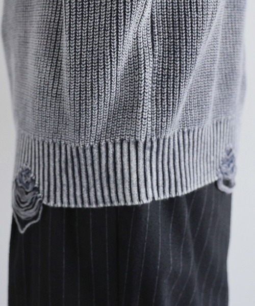 RAGEBLUE（レイジブルー）の「ピグメントダメージ/アゼ編みクルーネックニット（ニット/セーター・メンズ・ライトブルー/ネイビー/グレー/イエロー・MEDIUM/LARGE）」の9枚目の写真