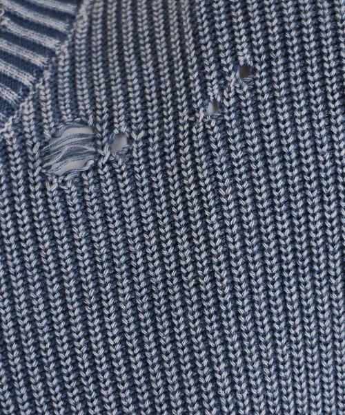 RAGEBLUE（レイジブルー）の「ピグメントダメージ/アゼ編みクルーネックニット（ニット/セーター・メンズ・ライトブルー/ネイビー/グレー/イエロー・MEDIUM/LARGE）」の5枚目の写真