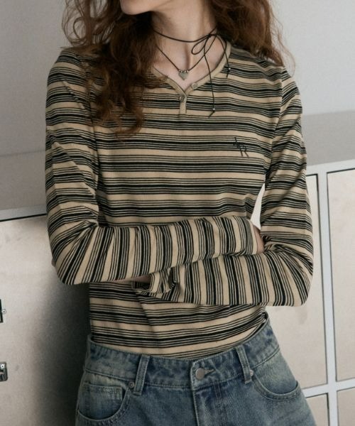 LEATHERY（レザリー）の「Slim Fit Stripe Top（Tシャツ/カットソー・レディース・ピンク/グレー/クリーム・FREE）」の3枚目の写真
