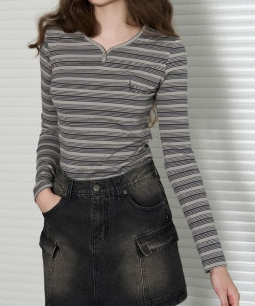 LEATHERY（レザリー）の「Slim Fit Stripe Top（Tシャツ/カットソー・レディース・ピンク/グレー/クリーム・FREE）」の9枚目の写真