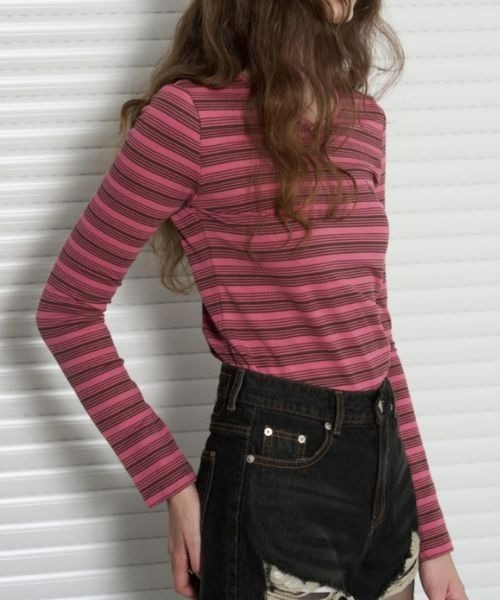 LEATHERY（レザリー）の「Slim Fit Stripe Top（Tシャツ/カットソー・レディース・ピンク/グレー/クリーム・FREE）」の11枚目の写真