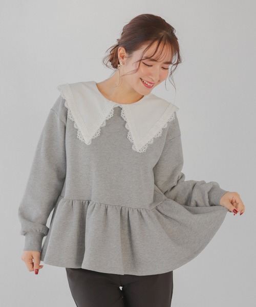 fitmore ☆新品タグつき☆ レース襟ペプラムスウェット　ホワイト レース襟ペプラムスウェット（スウェット）｜Fit more（フィット