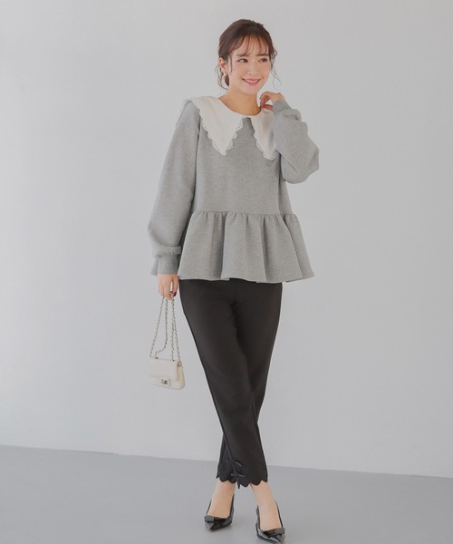 セール】レース襟ペプラムスウェット（スウェット）｜Fit more
