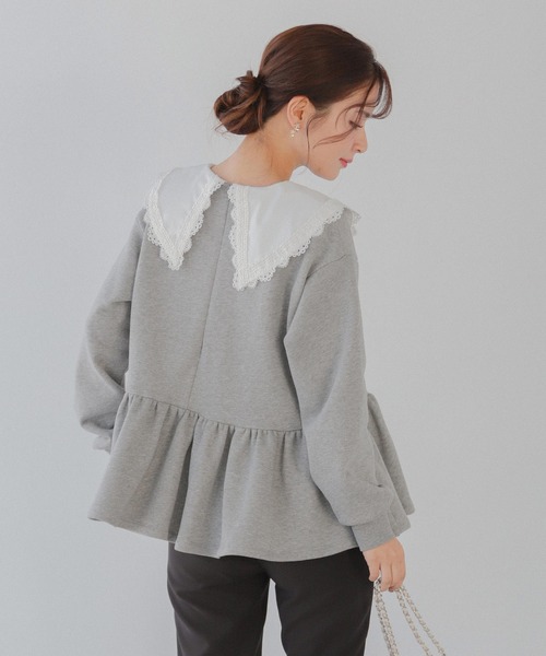 fitmore ☆新品タグつき☆ レース襟ペプラムスウェット　ホワイト セール】レース襟ペプラムスウェット（スウェット）｜Fit more