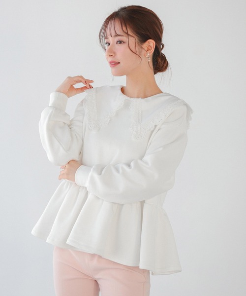 セール】レース襟ペプラムスウェット（スウェット）｜Fit more