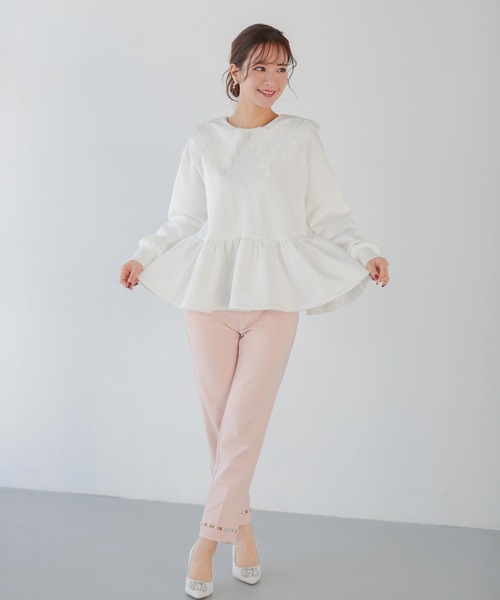 レース襟ペプラムスウェット（スウェット）｜Fit more（フィット