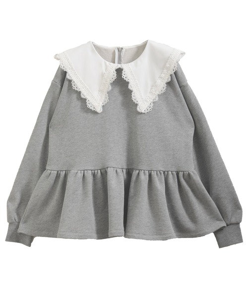 fitmore レース襟ペプラムスウェット グレー レース襟ペプラム