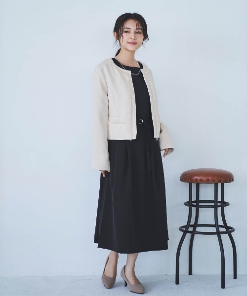 mil(ミル)の「【150㎝前後の小柄さんサイズ】Aライン ウエストタックワンピース(ワンピース・レディース・ライトベージュ/グレイッシュベージュ/ブラック・S/XS)」の9枚目の写真