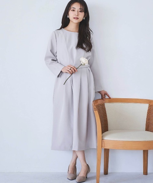 mil(ミル)の「【150㎝前後の小柄さんサイズ】Aライン ウエストタックワンピース(ワンピース・レディース・ライトベージュ/グレイッシュベージュ/ブラック・S/XS)」の17枚目の写真
