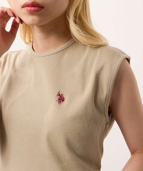 U.S. POLO ASSN.(ユーエスポロアッスン)の「【U.S. POLO ASSN.】限定商品 Beauty smooth sleeveless Tee スムースノースリーブトップス(Tシャツ/カットソー・レディース・ホワイト/ライトカーキ/ピンク/ボルドー/ネイビー/ブラック/サックスブルー/ネイビー系3/ブラック系その他3/バーガンディー/ブラウン・M/L)」の5枚目の写真