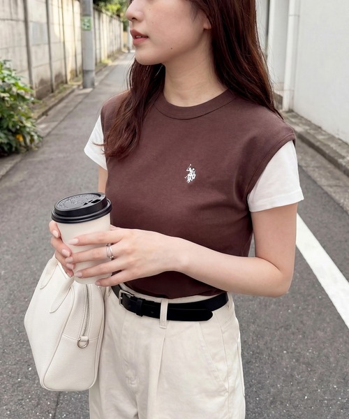 U.S. POLO ASSN.(ユーエスポロアッスン)の「【U.S. POLO ASSN.】限定商品 Beauty smooth sleeveless Tee スムースノースリーブトップス(Tシャツ/カットソー・レディース・ホワイト/ライトカーキ/ピンク/ボルドー/ネイビー/ブラック/サックスブルー/ネイビー系3/ブラック系その他3/バーガンディー/ブラウン・M/L)」の4枚目の写真