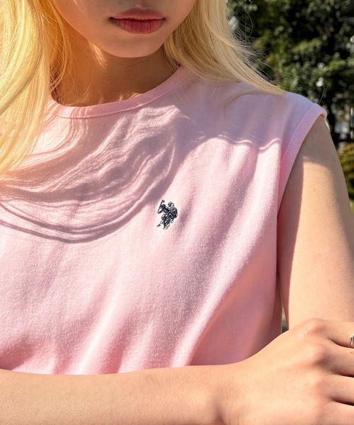 U.S. POLO ASSN.(ユーエスポロアッスン)の「【U.S. POLO ASSN.】限定商品 Beauty smooth sleeveless Tee スムースノースリーブトップス(Tシャツ/カットソー・レディース・ホワイト/ライトカーキ/ピンク/ボルドー/ネイビー/ブラック/サックスブルー/ネイビー系3/ブラック系その他3/バーガンディー/ブラウン・M/L)」の9枚目の写真