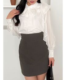 フリルリボン2WAY長袖ブラウス