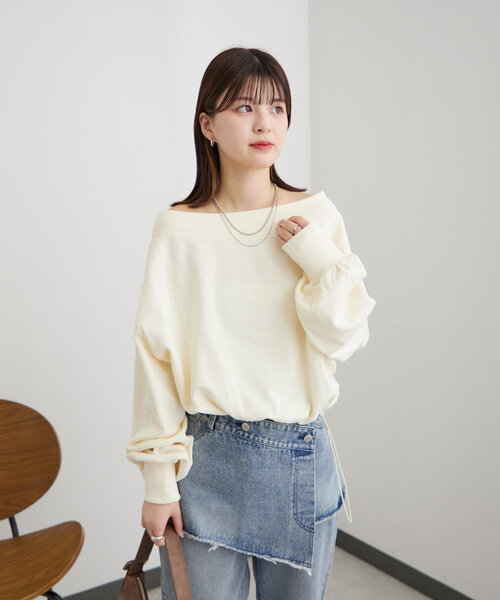 セール】[mline]オフショルドロストスウェット（Tシャツ