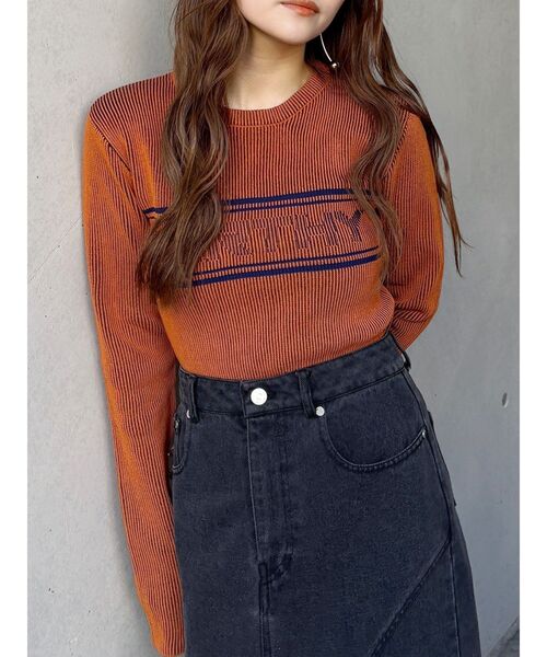 MURUA(ムルーア)の「バイカラーロゴニット(ニット/セーター・レディース・アイボリー/ブラック/オレンジ/ブルー/ブラウン・FREE)」の5枚目の写真