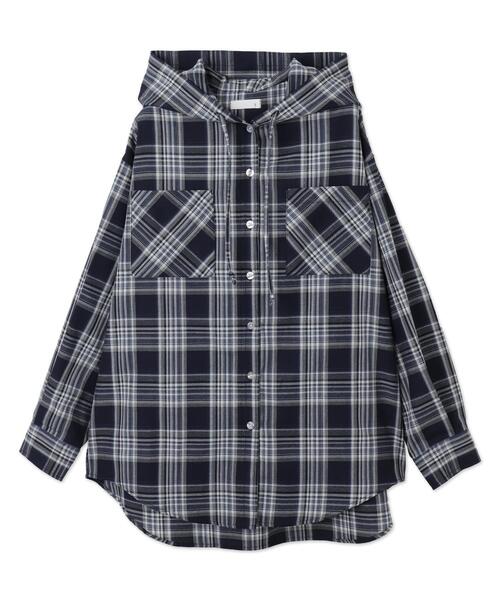 WEGO（ウィゴー）の「WEGO/【25年春夏新作】フードチェックBIGシャツ（シャツ/ブラウス・レディース・ネイビー/ブラック/レッド/サックスブルー・FREE）」の10枚目の写真