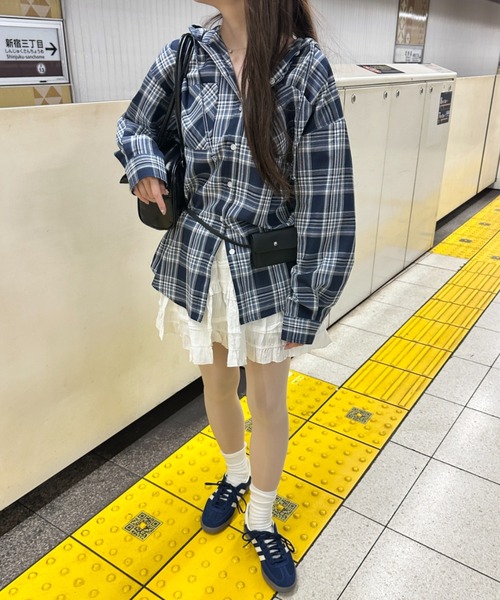 WEGO（ウィゴー）の「WEGO/【25年春夏新作】フードチェックBIGシャツ（シャツ/ブラウス・レディース・ネイビー/ブラック/レッド/サックスブルー・FREE）」の20枚目の写真