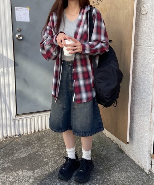 WEGO（ウィゴー）の「WEGO/【25年春夏新作】フードチェックBIGシャツ（シャツ/ブラウス・レディース・ネイビー/ブラック/レッド/サックスブルー・FREE）」の21枚目の写真