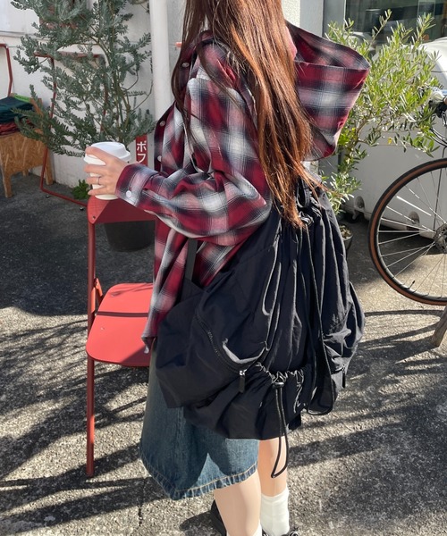 WEGO（ウィゴー）の「WEGO/【25年春夏新作】フードチェックBIGシャツ（シャツ/ブラウス・レディース・ネイビー/ブラック/レッド/サックスブルー・FREE）」の22枚目の写真