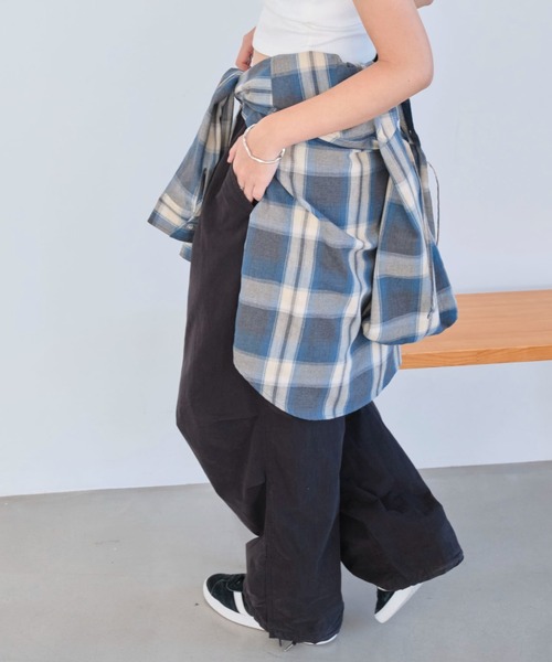 WEGO（ウィゴー）の「WEGO/【25年春夏新作】フードチェックBIGシャツ（シャツ/ブラウス・レディース・ネイビー/ブラック/レッド/サックスブルー・FREE）」の5枚目の写真