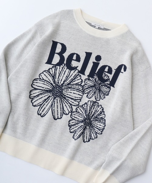 SUGGESTION（サジェッション）の「Flower jacquard crew neck knit / フラワージャガードクルーネックニット unisex（ニット/セーター・メンズ・ネイビー/ブラック/オフホワイト・L/M）」の9枚目の写真