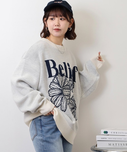 SUGGESTION（サジェッション）の「Flower jacquard crew neck knit / フラワージャガードクルーネックニット unisex（ニット/セーター・メンズ・ネイビー/ブラック/オフホワイト・L/M）」の14枚目の写真