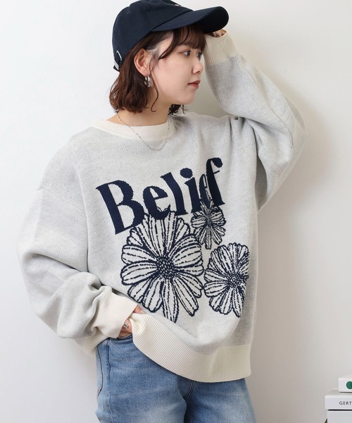 SUGGESTION（サジェッション）の「Flower jacquard crew neck knit / フラワージャガードクルーネックニット unisex（ニット/セーター・メンズ・ネイビー/ブラック/オフホワイト・L/M）」の15枚目の写真