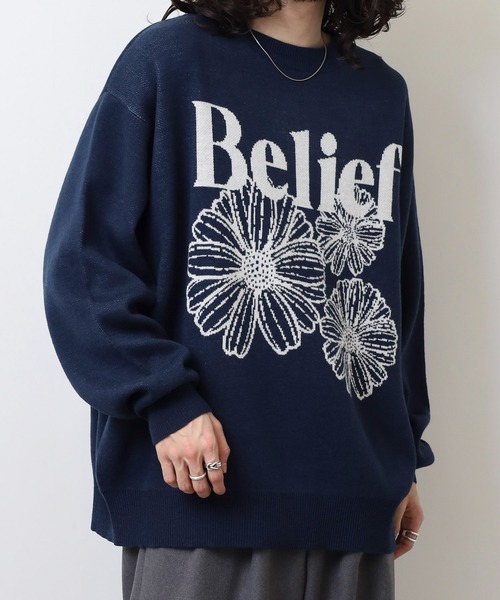 SUGGESTION（サジェッション）の「Flower jacquard crew neck knit / フラワージャガードクルーネックニット unisex（ニット/セーター・メンズ・ネイビー/ブラック/オフホワイト・L/M）」の17枚目の写真