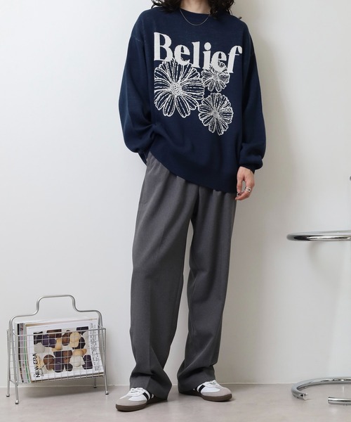 SUGGESTION（サジェッション）の「Flower jacquard crew neck knit / フラワージャガードクルーネックニット unisex（ニット/セーター・メンズ・ネイビー/ブラック/オフホワイト・L/M）」の19枚目の写真