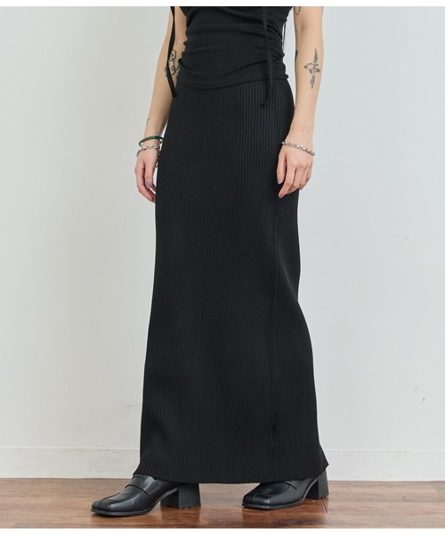 ANAP（アナップ）の「リブニットロングスカート（スカート・レディース・ブラック/グレー/オレンジ/ライトピンク・FREE）」の2枚目の写真