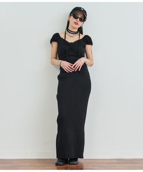 ANAP（アナップ）の「リブニットロングスカート（スカート・レディース・ブラック/グレー/オレンジ/ライトピンク・FREE）」の7枚目の写真