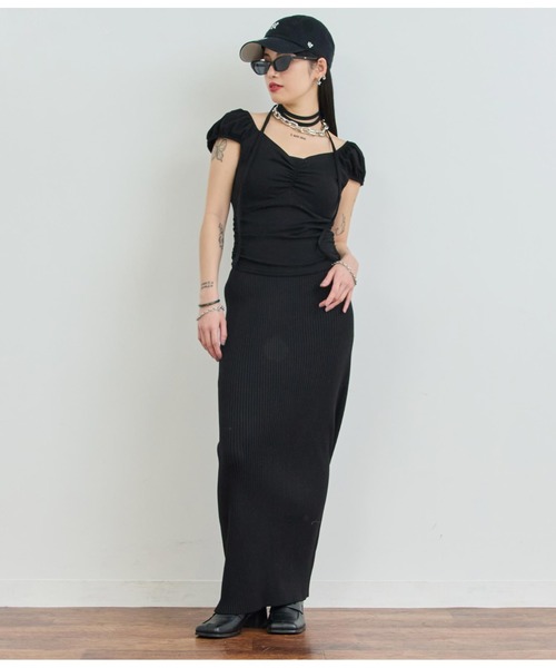 ANAP（アナップ）の「リブニットロングスカート（スカート・レディース・ブラック/グレー/オレンジ/ライトピンク・FREE）」の8枚目の写真