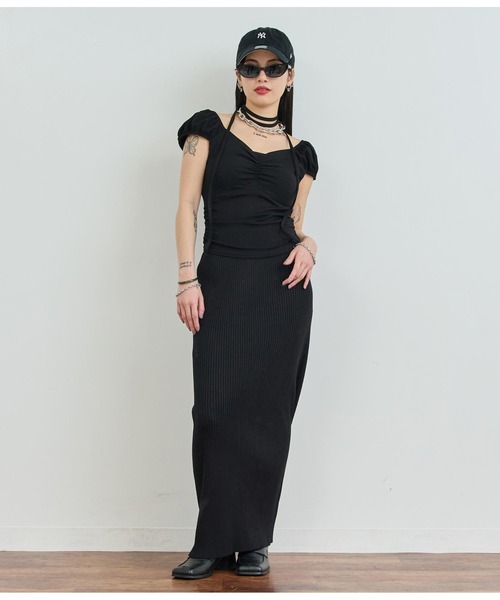 ANAP（アナップ）の「リブニットロングスカート（スカート・レディース・ブラック/グレー/オレンジ/ライトピンク・FREE）」の9枚目の写真