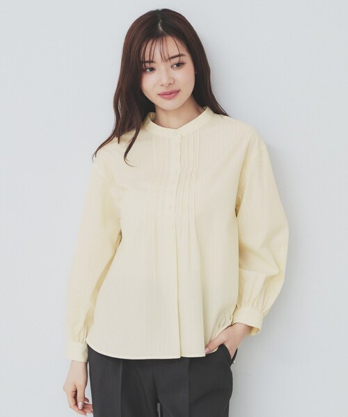 index(インデックス)の「《6color》ラメラインバンドカラーシャツ【洗濯機洗い可/イージーアイロン/防シワ】(シャツ/ブラウス・レディース・ネイビー系2/ライトイエロー系8/パープル系1/サックスブルー系2/ホワイト系8/ホワイト系5・36/42/38/40)」の6枚目の写真