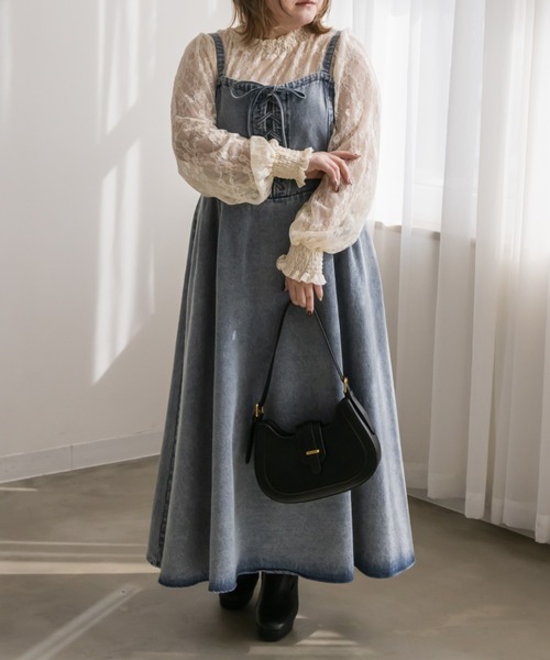CLETTE(クレット)の「デニムレースアップジャンスカワンピース(ワンピース・レディース・ブルー/ブラック・4L/3L/LL)」の10枚目の写真
