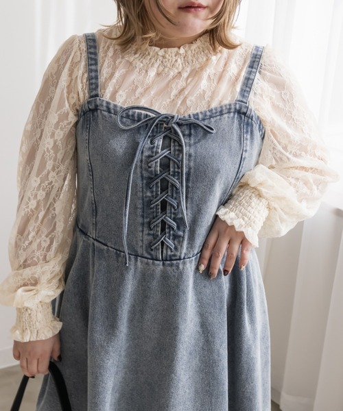 CLETTE(クレット)の「デニムレースアップジャンスカワンピース(ワンピース・レディース・ブルー/ブラック・4L/3L/LL)」の8枚目の写真