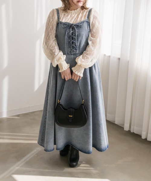 CLETTE(クレット)の「デニムレースアップジャンスカワンピース(ワンピース・レディース・ブルー/ブラック・4L/3L/LL)」の9枚目の写真