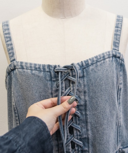 CLETTE(クレット)の「デニムレースアップジャンスカワンピース(ワンピース・レディース・ブルー/ブラック・4L/3L/LL)」の15枚目の写真