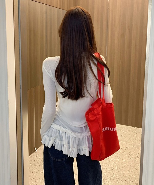 MEMECLE(メメクル)の「【 MEMECLE / メメクル 】シースルー 裾フリルレイヤード カットソー(Tシャツ/カットソー・レディース・ブラック/ホワイト・L/M/S)」の17枚目の写真