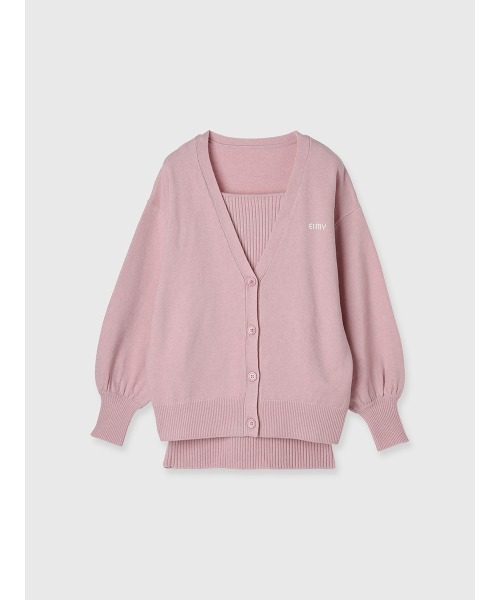 eimy istoire ロゴカーデワンピースニットセットアップ ロゴカーデワンピースニットセットアップ(F BEIGE): ONEPIECE